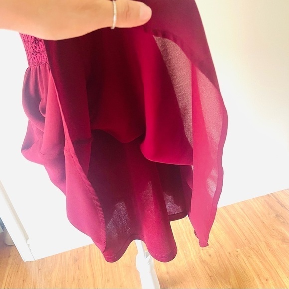 Alya by Francesca's Collection Burgundy Lace Top Mini Dress - Picture 11 of 14